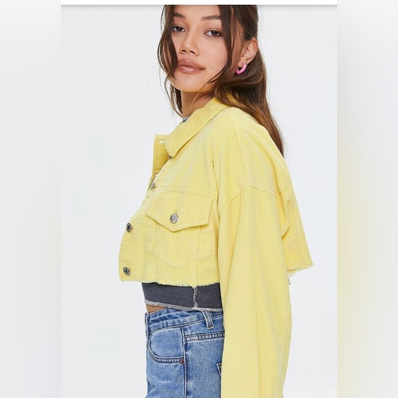 Forever 21 Trendy Cropped Olive Army Green Frayed Corduroy Jacket sz M NWOT cute - Picture 8 of 17